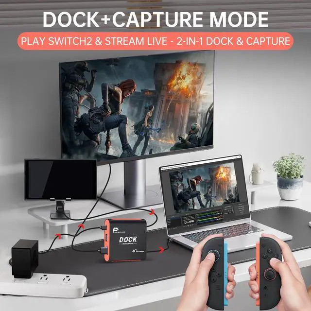 Alt view image 6 of 7 - 2-in-1 Capture Card Dock for Switch 2/Switch/Steam Deck, 1080P 60FPS