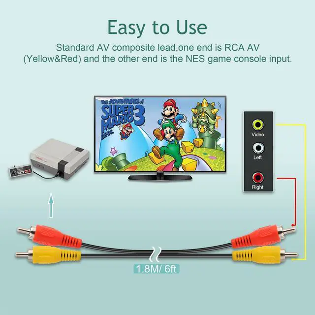 Alt view image 3 of 6 - AV Cable for NES, Audio Video AV Cable RCA Connection Cord Compatible with Nintendo NES Systems, 1.8M/6FT Composite to External TV Screen Monitor