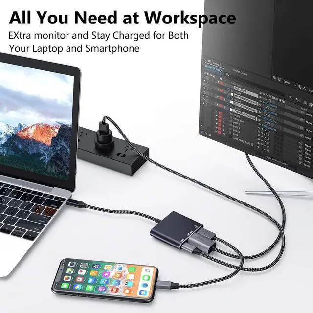 Alt view image 3 of 7 - USB C to HDMI Adapter, USB-C Digital AV Multiport Adapter, HDMI 4K Video USB 3.0 100W Fast Charging Hub Compatible with iPhone 15 MacBook Pro/Air iPad iMac 2022, Galaxy S23/S22