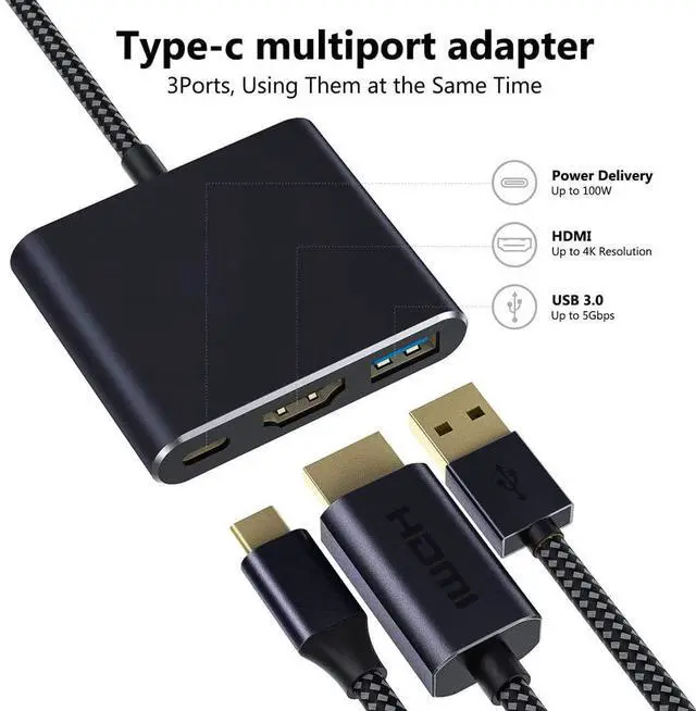 Alt view image 2 of 7 - USB C to HDMI Adapter, USB-C Digital AV Multiport Adapter, HDMI 4K Video USB 3.0 100W Fast Charging Hub Compatible with iPhone 15 MacBook Pro/Air iPad iMac 2022, Galaxy S23/S22