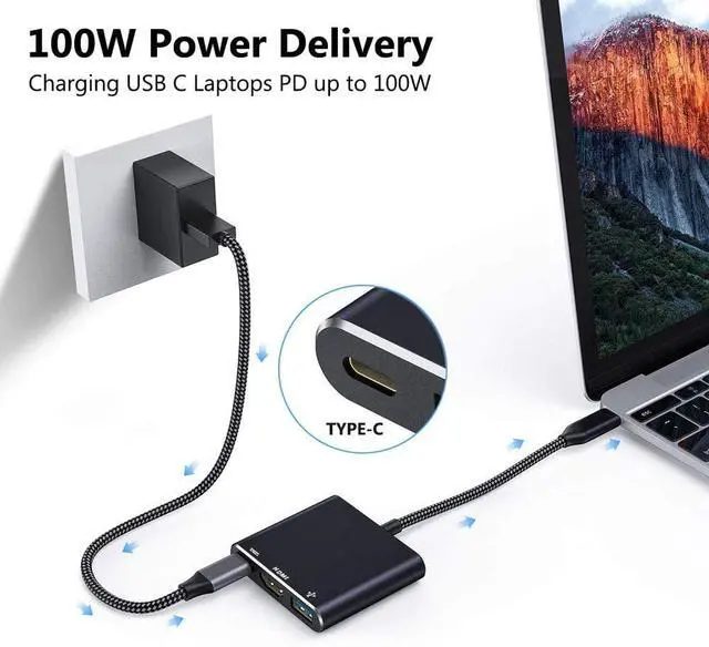 Alt view image 5 of 7 - USB C to HDMI Adapter, USB-C Digital AV Multiport Adapter, HDMI 4K Video USB 3.0 100W Fast Charging Hub Compatible with iPhone 15 MacBook Pro/Air iPad iMac 2022, Galaxy S23/S22