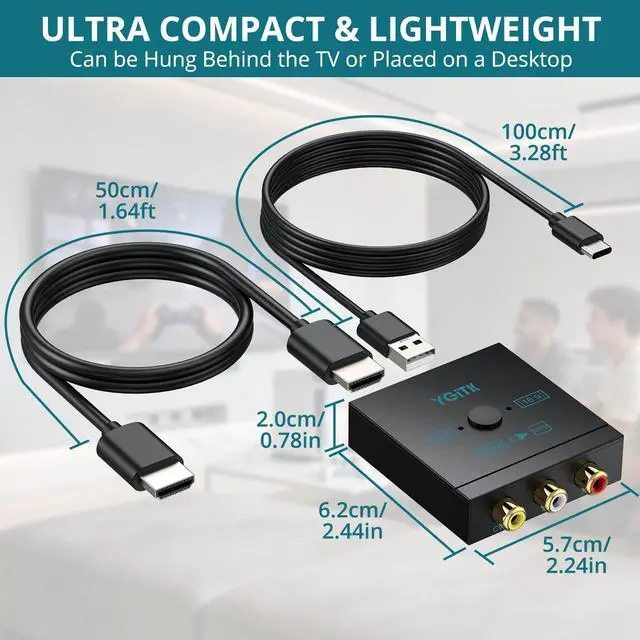 Alt view image 7 of 7 - RCA to HDMI Converter with HDMI Cable, 1080P AV to HDMI Converter 4:3/16:9
