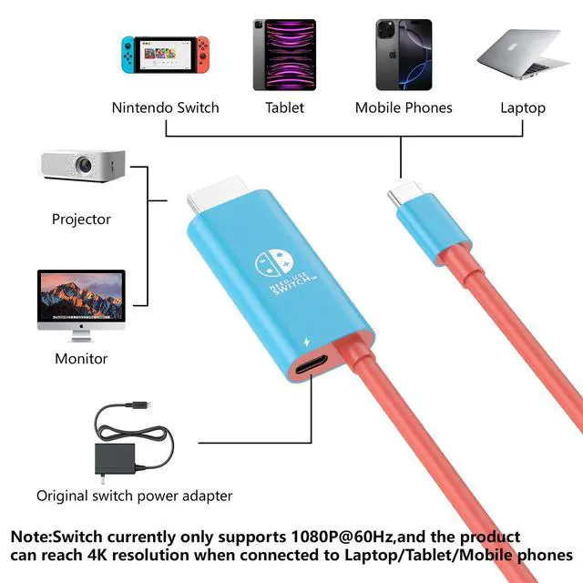Alt view image 2 of 7 - USB C to HDMI Cable for Nintendo Switch Dock Station, 6.6FT 4K HDTV Cable