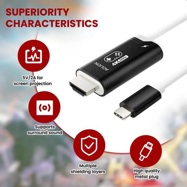 Alt view image 3 of 7 - 4K 60Hz PD100W USB C to HDMI Cable Only for Nintendo Switch 2/Switch/Steam Deck/ROG Ally/Laptop 2m/6.6FT, Portable USB-C to HDMI Replaces Original Switch Dock for TV Screen Mirroring, Black