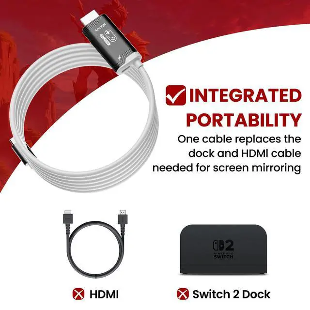 Alt view image 2 of 7 - 4K 60Hz PD100W USB C to HDMI Cable Only for Nintendo Switch 2/Switch/Steam Deck/ROG Ally/Laptop 2m/6.6FT, Portable USB-C to HDMI Replaces Original Switch Dock for TV Screen Mirroring, Black