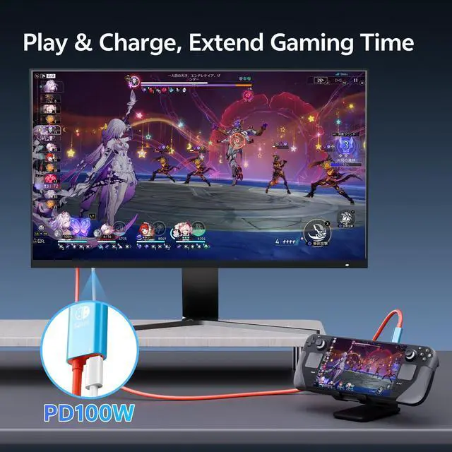 Alt view image 3 of 6 - Switch 2 Portable Dock Cable, USB C to HDMI Cable with 100W PD Charging, 4K@60Hz HDR TV Dock Replacement for Switch 2/1/OLED, Plug & Play Travel Docking Cable for Monitor, Projector, TV(Blue&Red)