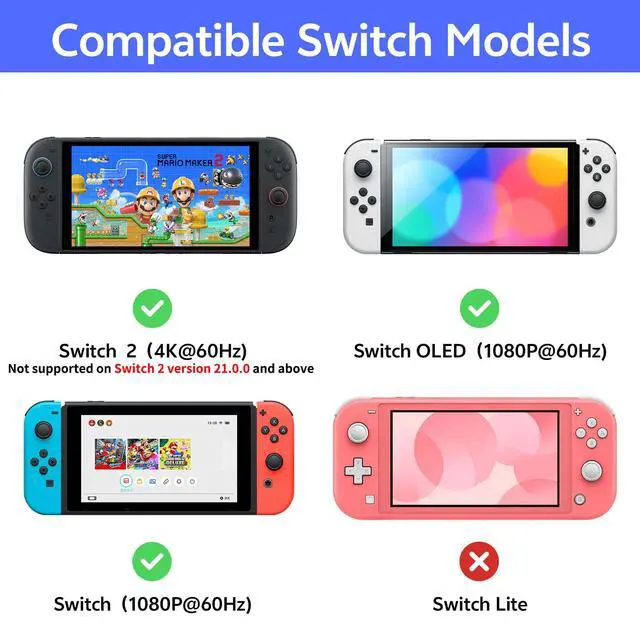 Alt view image 4 of 6 - Switch 2 Portable Dock Cable, USB C to HDMI Cable with 100W PD Charging, 4K@60Hz HDR TV Dock Replacement for Switch 2/1/OLED, Plug & Play Travel Docking Cable for Monitor, Projector, TV(Blue&Red)