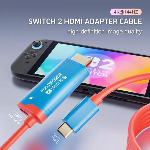 Alt view image 2 of 7 - Switch 2 Portable Dock Cable, USB C to HDMI Adapter Cable with PD 100W Charging, 4K@144Hz TV Dock for Switch OLED, Steam Deck, ROG Ally, Travel Mini Dock