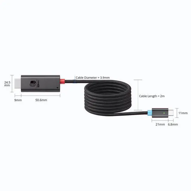 Alt view image 6 of 6 - Switch 2 Dock HDMI Cable 6.56ft / 2m, 4K@60Hz HDR HDMI 2.0 TV Adapter, 100W PD 3.0 Fast Charging Portable Docking Station Compatible with Nintendo Switch 2/OLED/Steam Deck/ROG Ally X