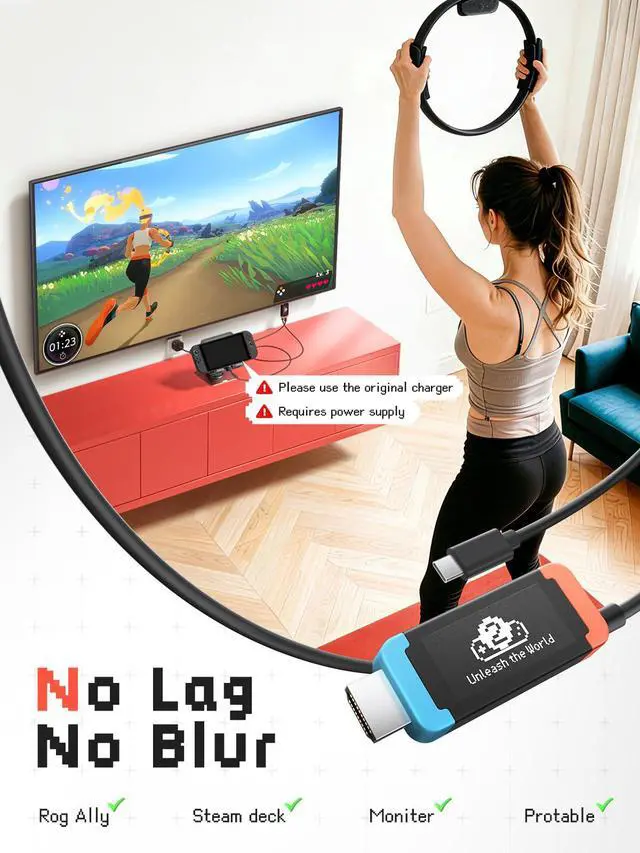 Alt view image 3 of 7 - 100W PD USBC to HDMI Adapter Cable for Switch 2, 4K@60Hz