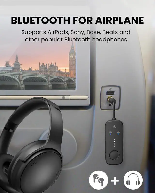 Alt view image 3 of 7 - Relay Airplane Bluetooth Adapter for 2 AirPods or Headphones