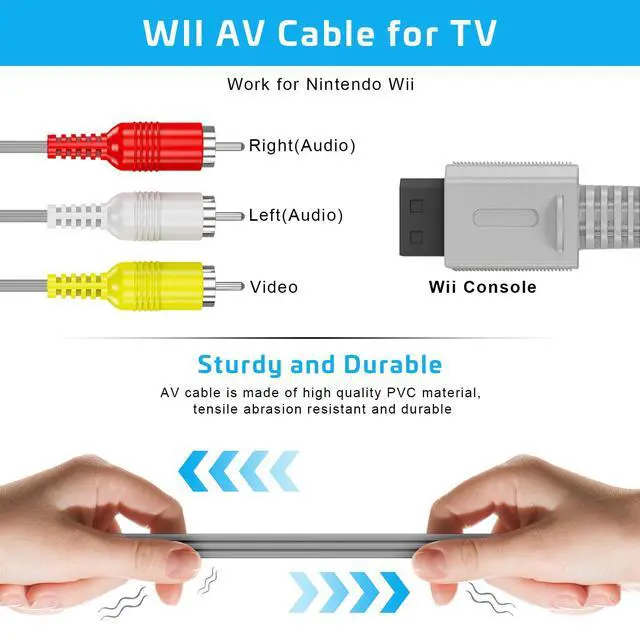 Alt view image 4 of 7 - 3 in 1 Wii Wired Motion Sensor Bar + AC Power Supply Adapter Cord + Composite Audio Video Cable Compatible with Nintendo Wii (Not for Wii U)