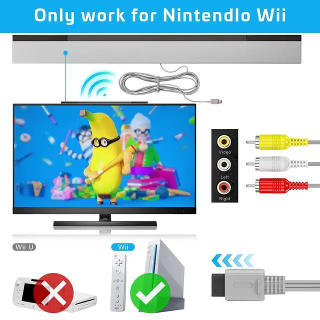 Alt view image 3 of 7 - 3 in 1 Wii Wired Motion Sensor Bar + AC Power Supply Adapter Cord + Composite Audio Video Cable Compatible with Nintendo Wii (Not for Wii U)