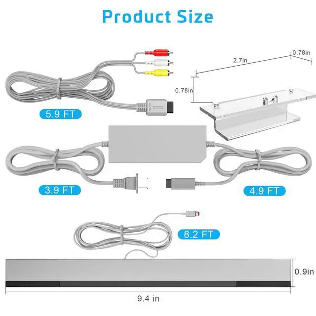 Alt view image 6 of 7 - 3 in 1 Wii Wired Motion Sensor Bar + AC Power Supply Adapter Cord + Composite Audio Video Cable Compatible with Nintendo Wii (Not for Wii U)