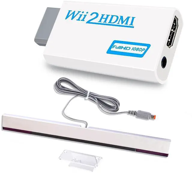 Main image of 2 in 1 Accessories Bundle Kits for Wii, Wired Infrared Ray Sensor Bar and Wii to hdmi Converter Compatible with Nintendo Wii