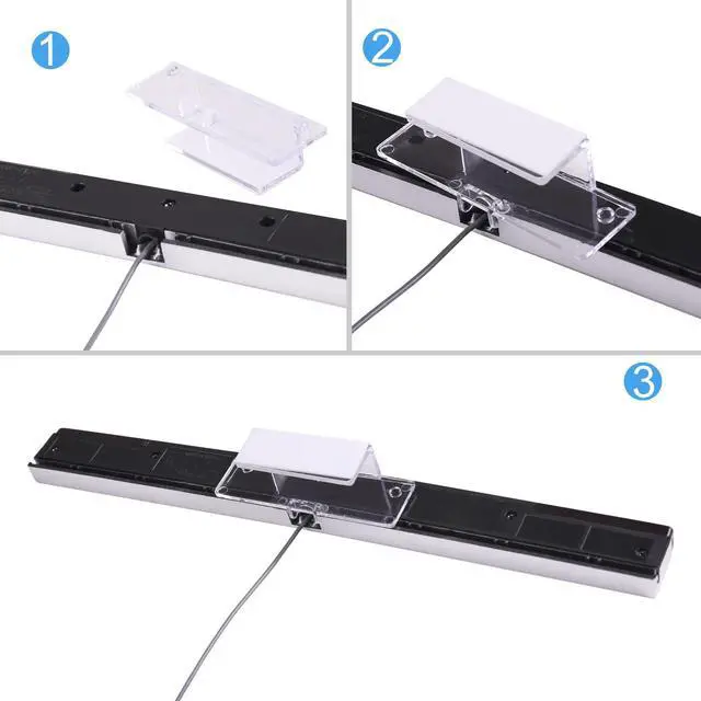 Alt view image 3 of 7 - Replacement Wired Infrared IR Ray Motion Sensor Bar Compatible Nintendo Wii and Wii U Console (Silver/Black)