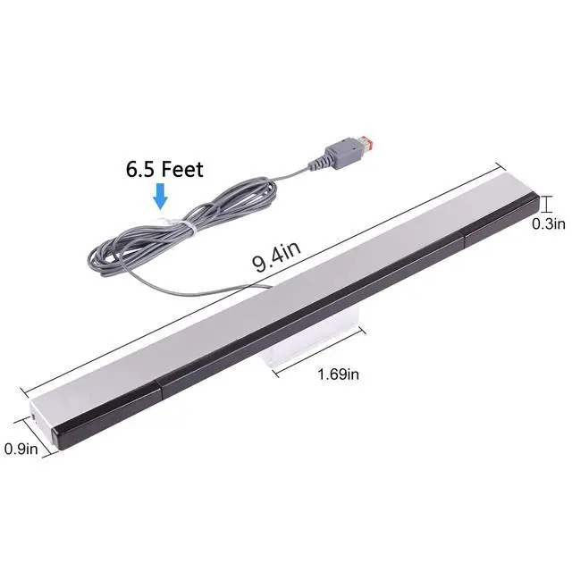 Alt view image 2 of 7 - Replacement Wired Infrared IR Ray Motion Sensor Bar Compatible Nintendo Wii and Wii U Console (Silver/Black)
