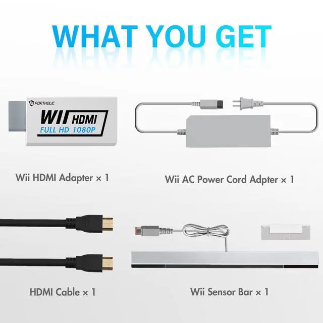 Alt view image 2 of 6 - 4 in 1 Wii Replacement Cables Set, Wii AC Power Adapter + Wii to hdmi Converter+ Wired Motion Sensor Bar and Composite Audio Video Cable for Nintendo Wii
