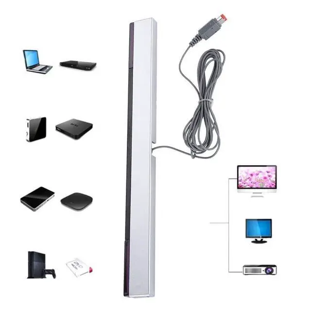Alt view image 7 of 7 - Wii Sensor Bar Original Wii Sensor,IR Signal Ray Sensor Bar Wired Receiver with a Stand,for Nintendo WII/WIIU