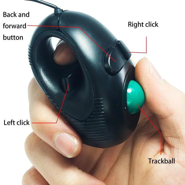 Alt view image 3 of 6 - Mini Handheld Trackball Mouse Finger Mouse USB Wire with Roller Ball