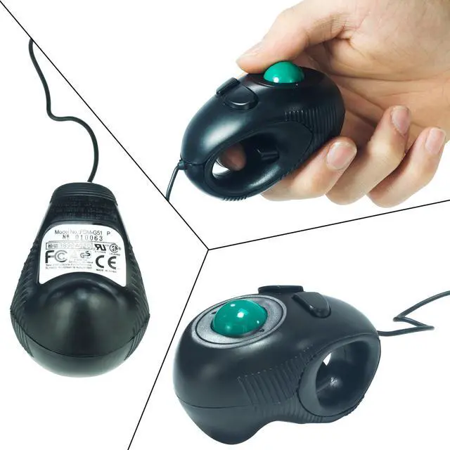 Alt view image 4 of 6 - Mini Handheld Trackball Mouse Finger Mouse USB Wire with Roller Ball
