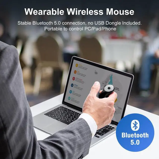 Alt view image 2 of 7 - 3 in 1 Bluetooth Finger Ring Mouse, Wireless Presentation Clicker, Video Scroller & Page Turn for Kindle APP, Mini Wearable Mouse, Rechargeable Handheld Remote Mice for PC, Laptop, Mac, Tablet