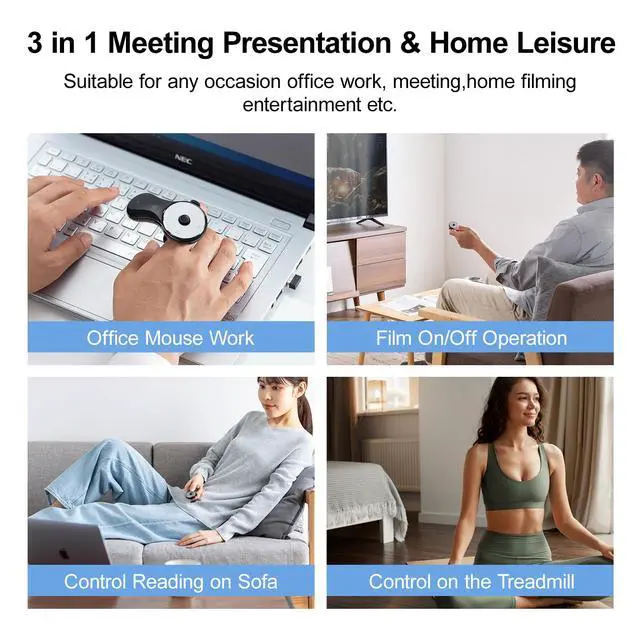 Alt view image 3 of 7 - 3 in 1 Bluetooth Finger Ring Mouse, Wireless Presentation Clicker, Video Scroller & Page Turn for Kindle APP, Mini Wearable Mouse, Rechargeable Handheld Remote Mice for PC, Laptop, Mac, Tablet