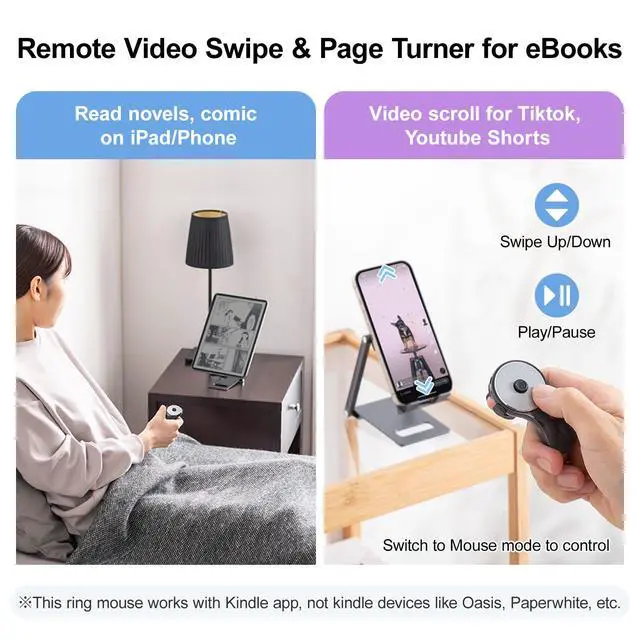 Alt view image 4 of 7 - 3 in 1 Bluetooth Finger Ring Mouse, Wireless Presentation Clicker, Video Scroller & Page Turn for Kindle APP, Mini Wearable Mouse, Rechargeable Handheld Remote Mice for PC, Laptop, Mac, Tablet