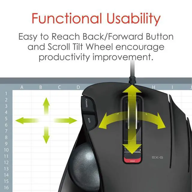 Alt view image 4 of 7 - EX-G Wired Trackball Mouse, Ergonomic, Thumb Control, Smooth Tracking Roller Ball, 6 Programmable Buttons, Tilt Scroll Computer Mice for PC Mac