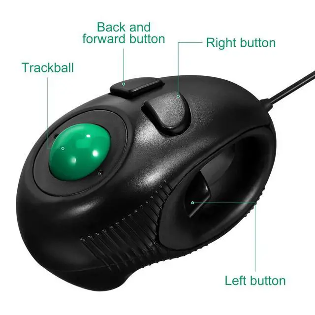 Alt view image 2 of 7 - 1 Pc Wired Handheld Trackball Mouse - Ergonomic 4D Finger Thumb Controller for Laptop Computer PC Mobile Office Work Portable Off Table Design Black 4.33 x 2.36 x 1.97 in