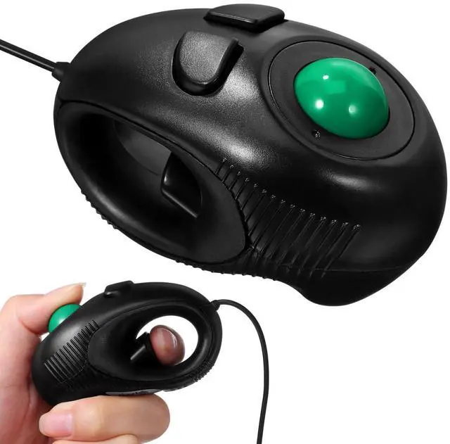 Main image of 1 Pc Wired Handheld Trackball Mouse - Ergonomic 4D Finger Thumb Controller for Laptop Computer PC Mobile Office Work Portable Off Table Design Black 4.33 x 2.36 x 1.97 in