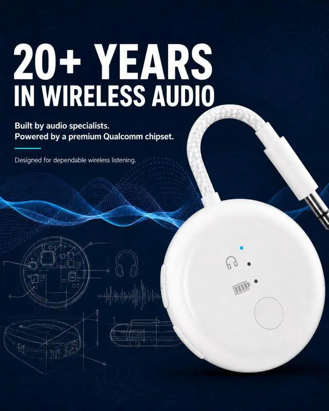 Alt view image 5 of 7 - SoundJet R1-25Hr Airplane Bluetooth Adapter for All AirPods