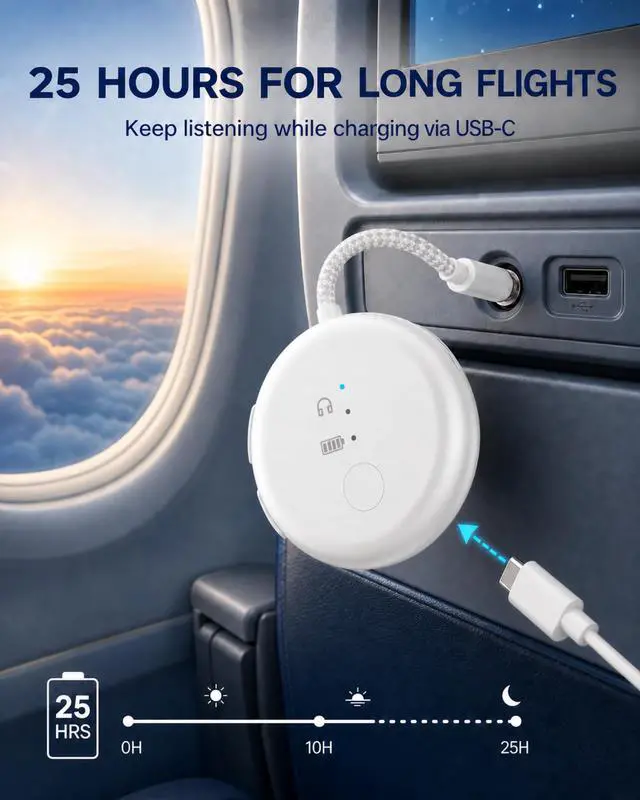 Alt view image 6 of 7 - SoundJet R1-25Hr Airplane Bluetooth Adapter for All AirPods
