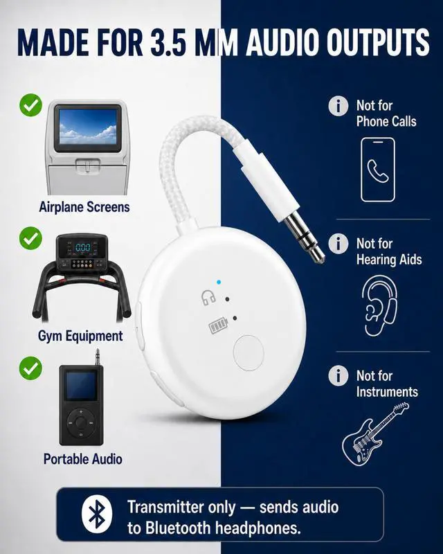 Alt view image 7 of 7 - SoundJet R1-25Hr Airplane Bluetooth Adapter for All AirPods