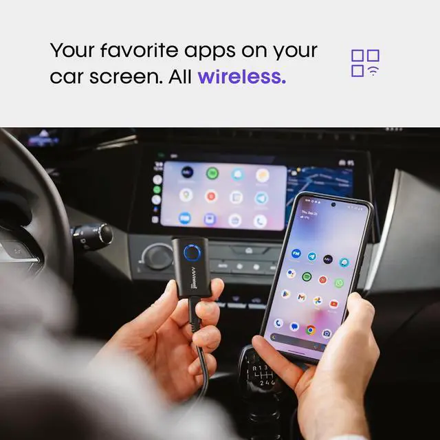 Alt view image 4 of 7 - Two Wireless Android Auto Adapter Convert Factory Wired Android Auto to Wireless Bluetooth & Wi-Fi Auto Connect Easy Plug & Play Multifunction Button Made in Europe