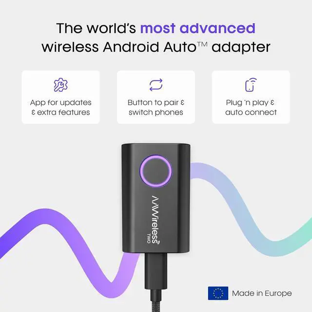 Alt view image 3 of 7 - Two Wireless Android Auto Adapter Convert Factory Wired Android Auto to Wireless Bluetooth & Wi-Fi Auto Connect Easy Plug & Play Multifunction Button Made in Europe