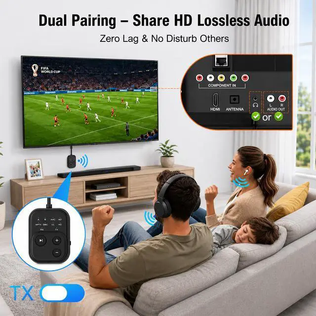 Alt view image 3 of 7 - Bluetooth 6.0 Audio Transmitter Receiver, Airplane Bluetooth Adapter for TV