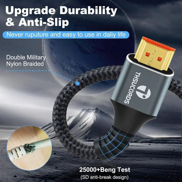 Alt view image 3 of 7 - 8K 4K HDMI Cable 10FT 2 Pack, High Speed Braided HDMI to HDMI 2.1 Cord Supports 8K@60Hz, 4K@120Hz 144Hz 48Gbps Compatible with Roku TV/PS5/HDTV/Blu-ray