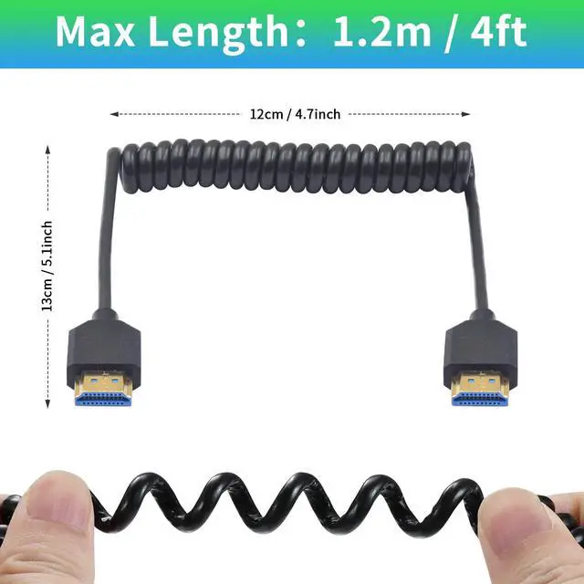 Alt view image 5 of 6 - 48Gbps 8K HDMI Coiled Cable 1 FT-4 FT, Ultra Thin Short HDMI Cable Male to Male Support 8K@60Hz 4K@240Hz HDR eARC VRR, Compatible with PS5, Xbox Series X/S, RTX4080, ATOMOS Ninja V, Camera