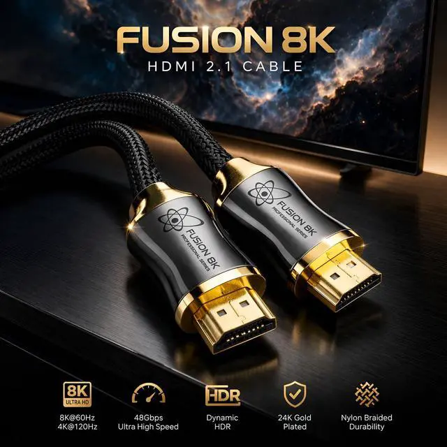Alt view image 3 of 7 - Certified HDMI 2.1 Cable 48Gbps 6 Feet - 10K 8K@60Hz 4K@120Hz 144Hz | eARC HDR10 Dolby Vision HDCP 2.3 | Braided Cord for PS5, Xbox Series X, Apple TV 4K, Roku, OLED TV