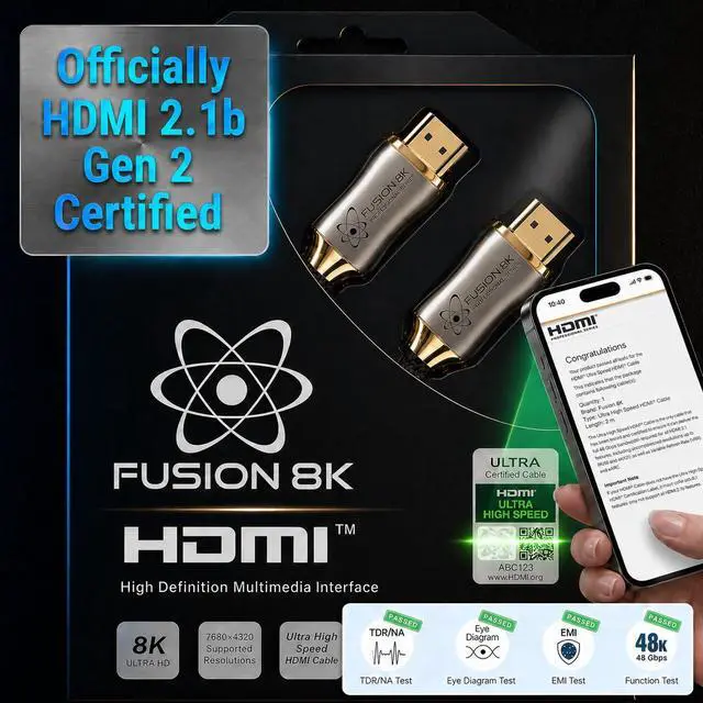 Alt view image 5 of 7 - Certified HDMI 2.1 Cable 48Gbps 6 Feet - 10K 8K@60Hz 4K@120Hz 144Hz | eARC HDR10 Dolby Vision HDCP 2.3 | Braided Cord for PS5, Xbox Series X, Apple TV 4K, Roku, OLED TV