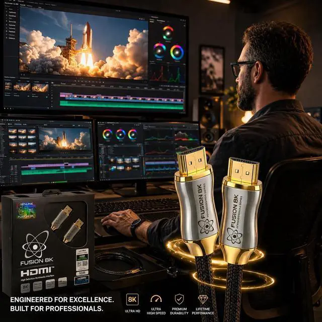 Alt view image 6 of 7 - Certified HDMI 2.1 Cable 48Gbps 6 Feet - 10K 8K@60Hz 4K@120Hz 144Hz | eARC HDR10 Dolby Vision HDCP 2.3 | Braided Cord for PS5, Xbox Series X, Apple TV 4K, Roku, OLED TV