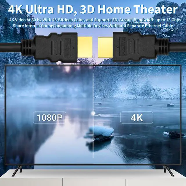 Alt view image 4 of 7 - 4K HDMI Cable 6ft/1.8m 5-Pack, 2.0 Ultra HD, 18Gbps High-Speed, Black Cord
