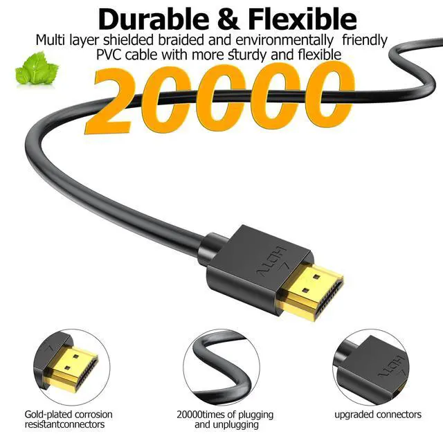 Alt view image 7 of 7 - 3 FT HDMI Cable 10-Pack Black,4K HDMI Cord 3FT High Speed Shielded HDMI 2.0
