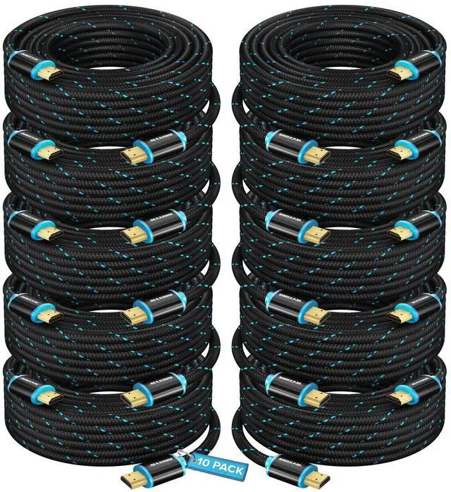 Main image of HDMI Cable 4K 6 Ft, 10 Pack, Braided, 18Gbps, HDMI 2.0, Gold-Plated