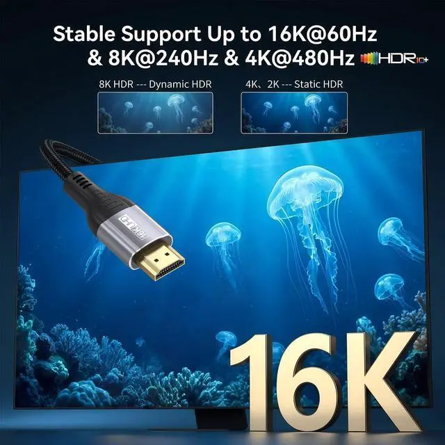 Alt view image 3 of 7 - 16K 8K Short HDMI Cable 1.5FT 96Gbps Ultra High Speed HDMI 2.2 Cord 18inch