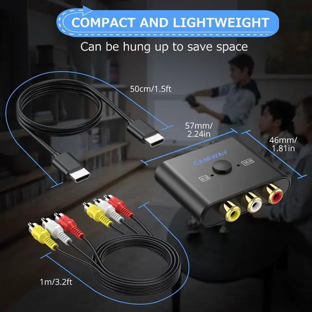 Alt view image 7 of 7 - RCA to HDMI Converter with AV Cable - 16:9/4:3 Conversion 1080P AV to HDMI Adapter for Wii/PS1/PS2/N64/X-box/DVD/VCR,Composite CVBS Video Audio Converter with HDMI Cable Supports PAL,NTSC