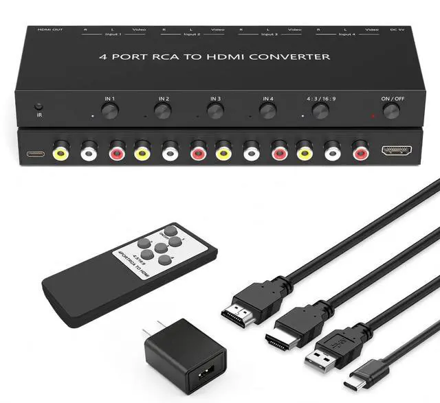 Main image of 4Port AV to HDMI Converter, RCA/Composite/CVBS to HDMI Adapter for Wii/N64/PS1/PS2/PS3/VHS/VCR/DVD Players etc.