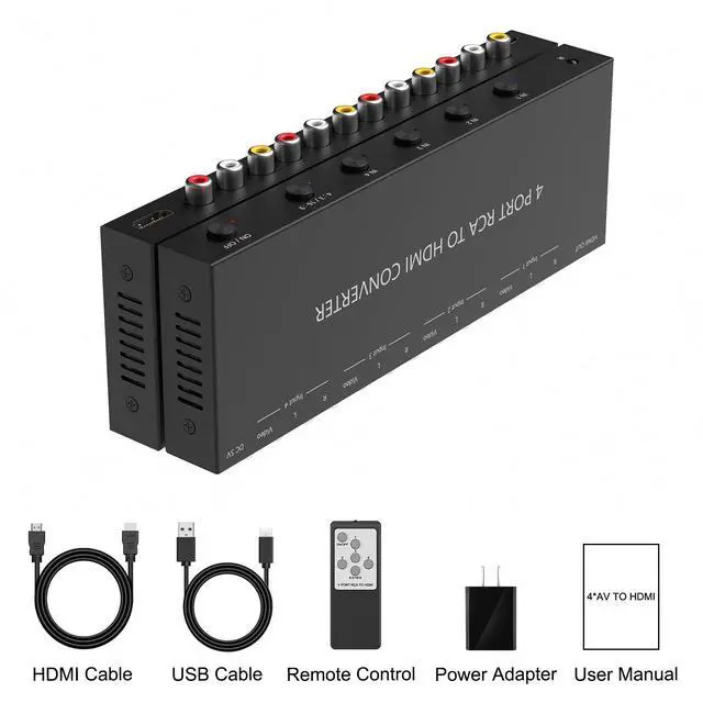 Alt view image 6 of 6 - 4Port AV to HDMI Converter, RCA/Composite/CVBS to HDMI Adapter for Wii/N64/PS1/PS2/PS3/VHS/VCR/DVD Players etc.