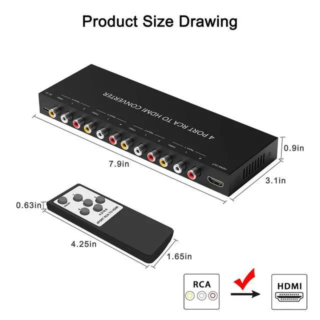 Alt view image 5 of 6 - 4Port AV to HDMI Converter, RCA/Composite/CVBS to HDMI Adapter for Wii/N64/PS1/PS2/PS3/VHS/VCR/DVD Players etc.